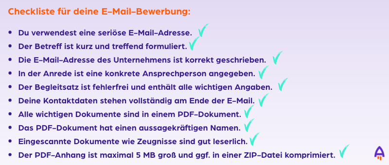 Checkliste für die E-Mail-Bewerbung Checkliste für die E-Mail-Bewerbung