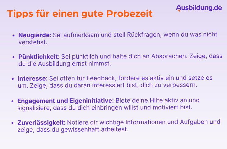 Schriftliche Tipps für die Probezeit in der Ausbildung. Schriftliche Tipps für die Probezeit in der Ausbildung.