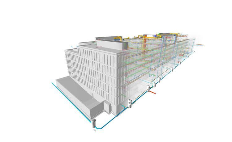 Bild von einer technischen Zeichnung eines Gebäudes.