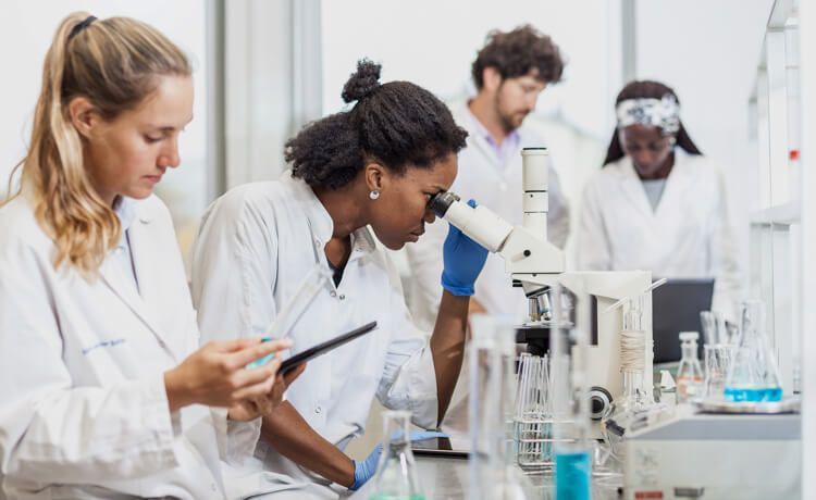 Chemisch-technische Assistenten arbeiten im Labor.