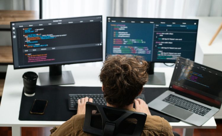 Softwareentwickler schreibt Code. Softwareentwickler schreibt Code.